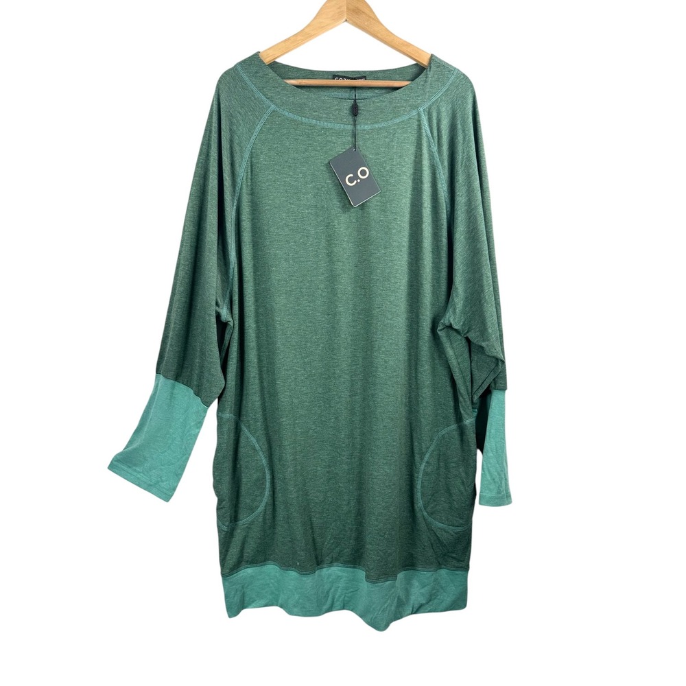 COZY Tunic Dress sz 16 Green‎ Two Tone Pocket lagen look oversized